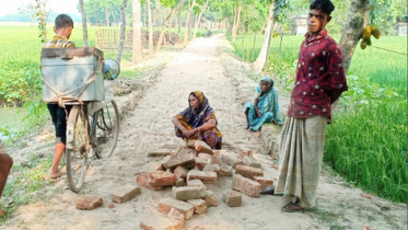 সড়কের ইট তুলে নিচ্ছেন সাবেক চেয়ারম্যান
