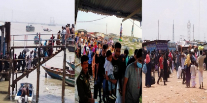 শিমুলিয়ায় ঢাকামুখী মানুষের ঢল