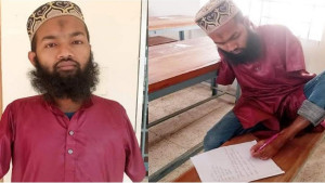 দারিদ্র্যতা ছাপিয়ে পা দিয়ে লিখে পরীক্ষা দিচ্ছেন প্রতিবন্ধী হাবিব