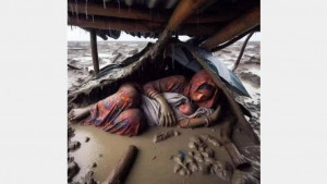 কাদা-মাটিতে শুয়ে আছে মা-সন্তান, ভাইরাল ছবিটি আসল না নকল?