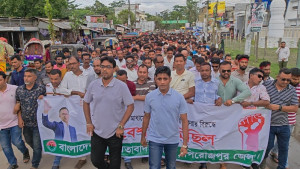 পরিকল্পিত সন্ত্রাসের প্রতিবাদে পিরোজপুরে যুবদলের বিক্ষোভ